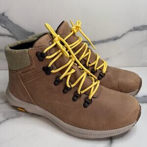 Merrell Women's Tan Leather Mid Hiking Boots Sz 11 Vibram Waterproof Outdoors
